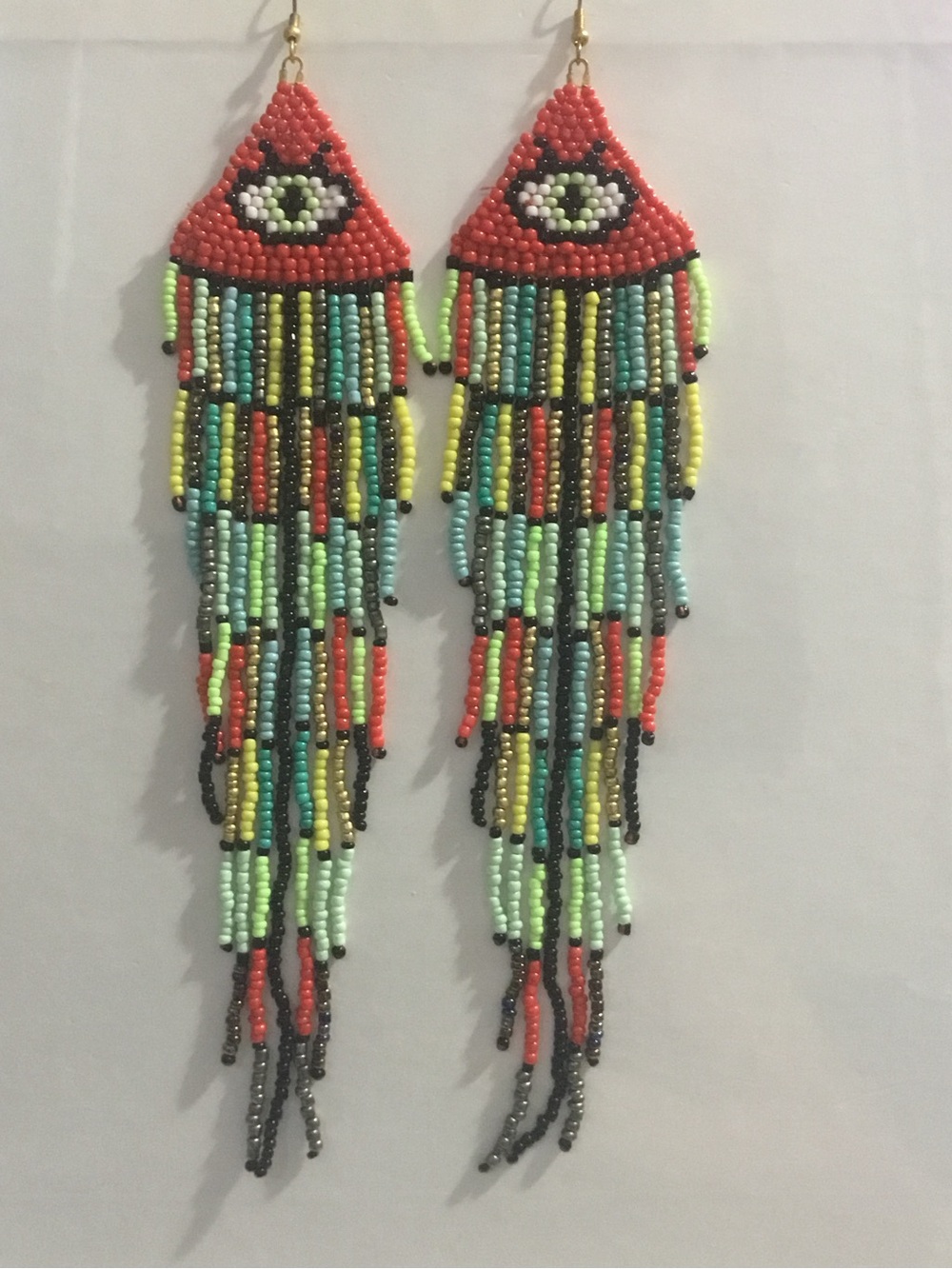 Neon Multi Beaded Fringe Earrings - Vibrant Eye Motif
